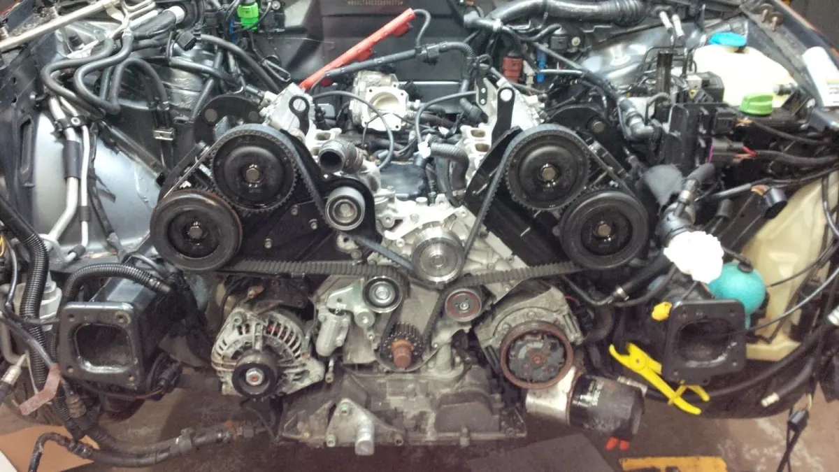 Fully installed timing belt on pulleys.